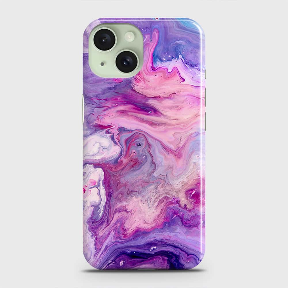 iPhone 15 Plus Cover - Chic Blue Liquid Marble Printed Hard Case with Life Time Colors Guarantee