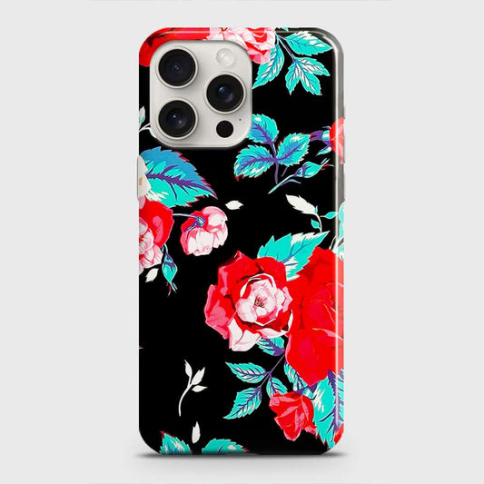 iPhone 15 Pro Max Cover - Luxury Vintage Red Flowers Printed Hard Case with Life Time Colors Guarantee