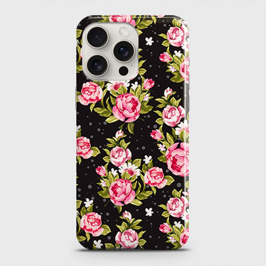 iPhone 15 Pro Max Cover - Trendy Pink Rose Vintage Flowers Printed Hard Case with Life Time Colors Guarantee