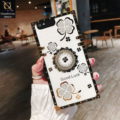 iPhone 6s Plus / 6 Plus Cover - Ash White - Square Bling Diamond Glitter Soft TPU Trunk Case with Ring Holder