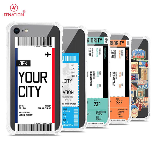 iPhone 8 / 7 Cover - Personalised Boarding Pass Ticket Series - 5 Designs - Clear Phone Case - Soft Silicon Borders U8