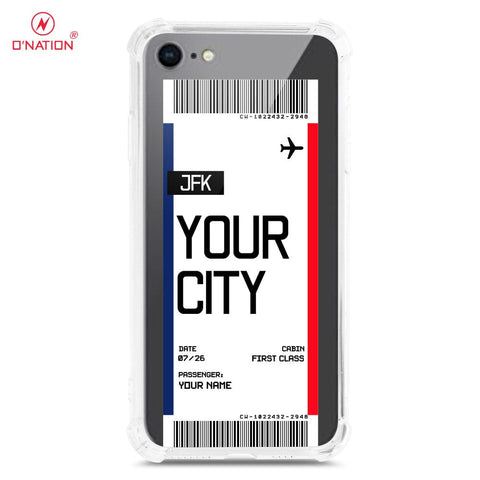 iPhone 8 / 7 Cover - Personalised Boarding Pass Ticket Series - 5 Designs - Clear Phone Case - Soft Silicon Borders U8