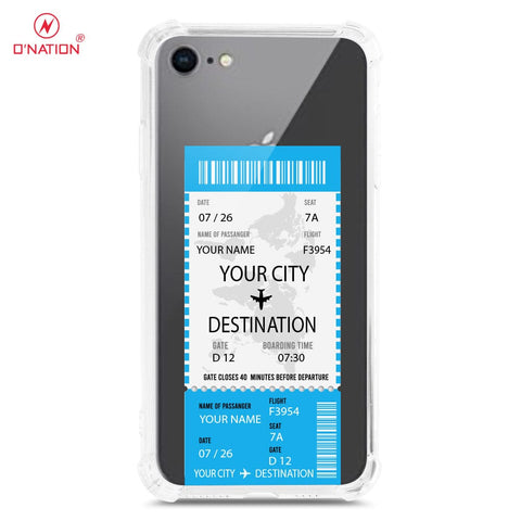 iPhone 8 / 7 Cover - Personalised Boarding Pass Ticket Series - 5 Designs - Clear Phone Case - Soft Silicon Borders U8
