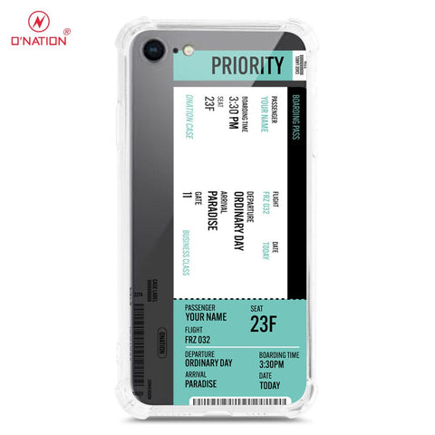 iPhone 8 / 7 Cover - Personalised Boarding Pass Ticket Series - 5 Designs - Clear Phone Case - Soft Silicon Borders U8