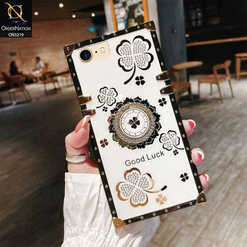 iPhone 8 / 7 Cover - Ash White - Square Bling Diamond Glitter Soft TPU Trunk Case with Ring Holder