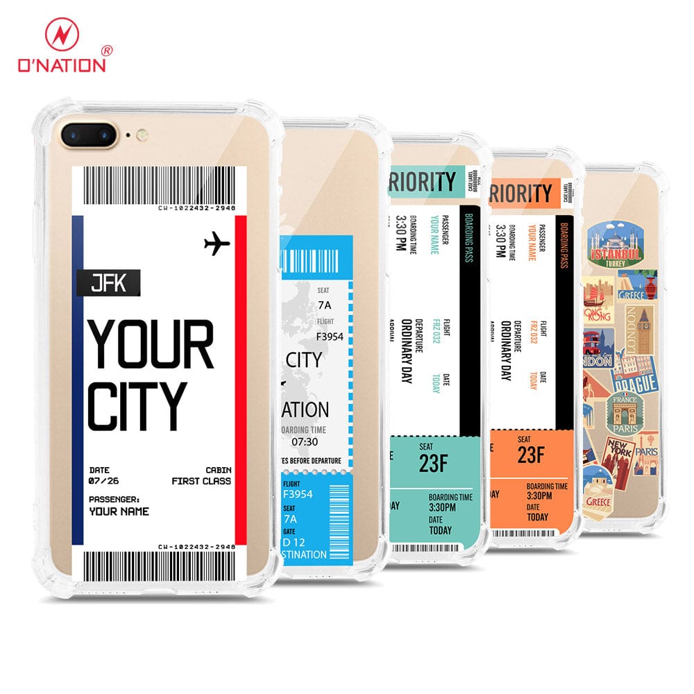 iPhone 8 Plus / 7 Plus Cover - Personalised Boarding Pass Ticket Series - 5 Designs - Clear Phone Case - Soft Silicon Borders