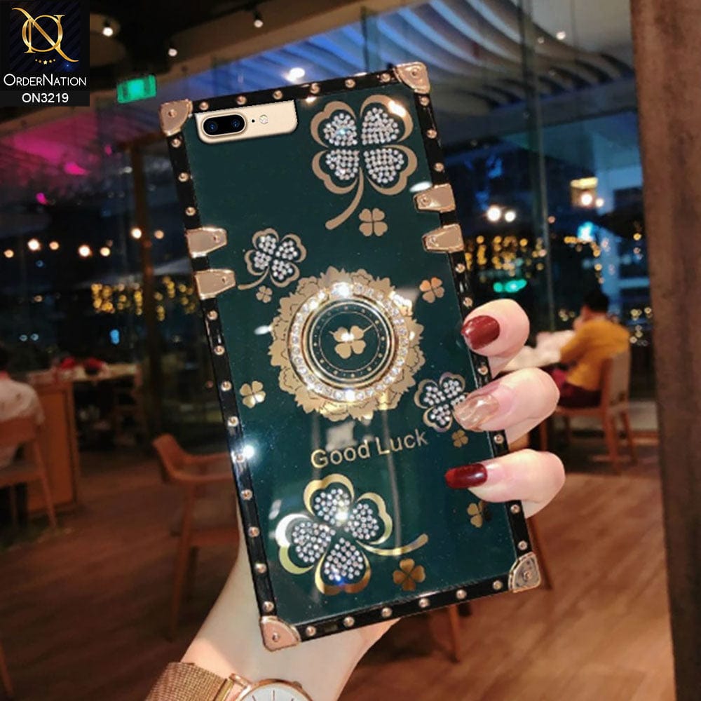 iPhone 8 Plus / 7 Plus Cover - Green - Square Bling Diamond Glitter Soft TPU Trunk Case with Ring Holder