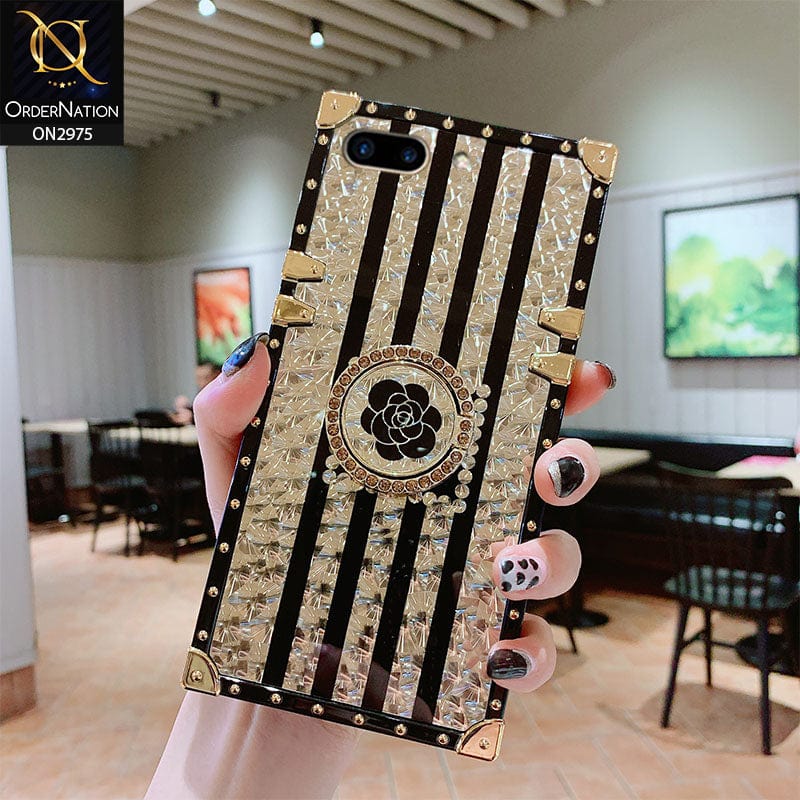 iPhone 8 Plus Cover - Design 2 - 3D illusion Gold Flowers Soft Trunk Case With Ring Holder