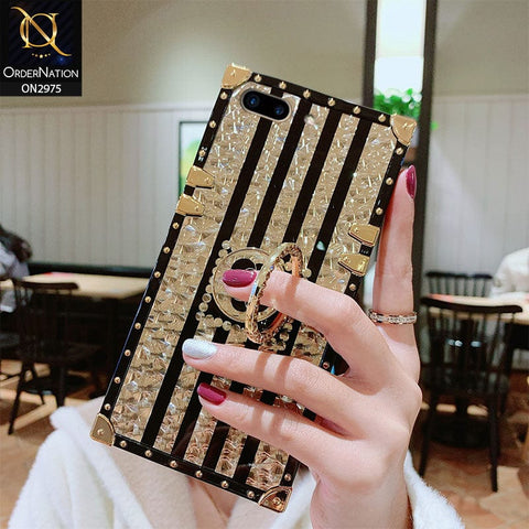 iPhone 8 Plus Cover - Design 2 - 3D illusion Gold Flowers Soft Trunk Case With Ring Holder