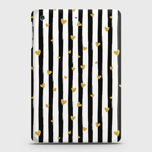 iPad Mini 3 / 2 / 1 Cover - Trendy Black & White Lining With Golden Hearts Printed Hard Case with Life Time Colors Guarantee