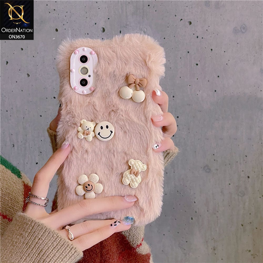 iPhone XS / X Cover - Pink - New Trendy Plush Warm Fluffy Soft Borders Case with Camera Protection