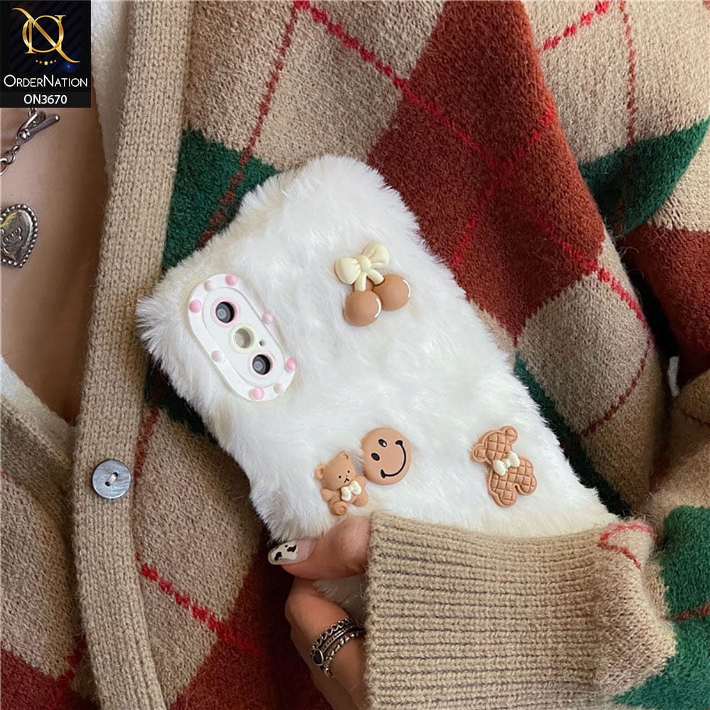 iPhone XS / X Cover - White - New Trendy Plush Warm Fluffy Soft Borders Case with Camera Protection