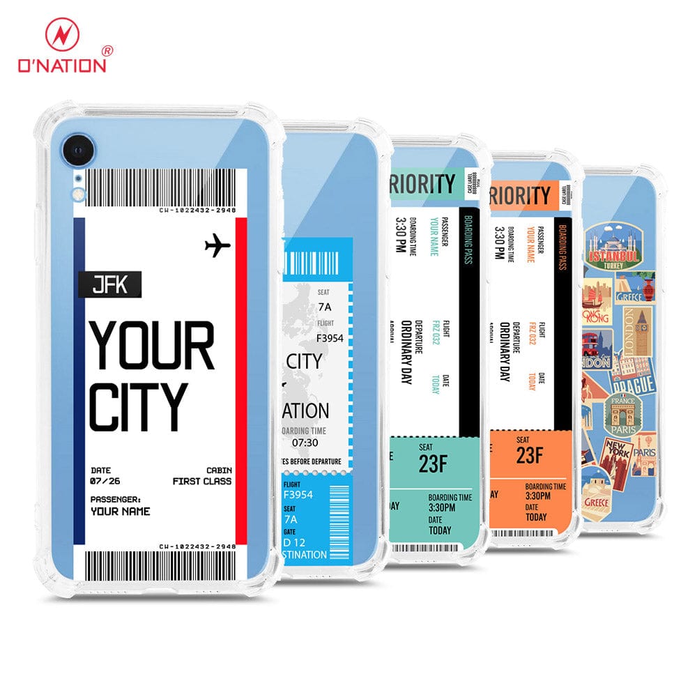 iPhone XR Cover - Personalised Boarding Pass Ticket Series - 5 Designs - Clear Phone Case - Soft Silicon Borders