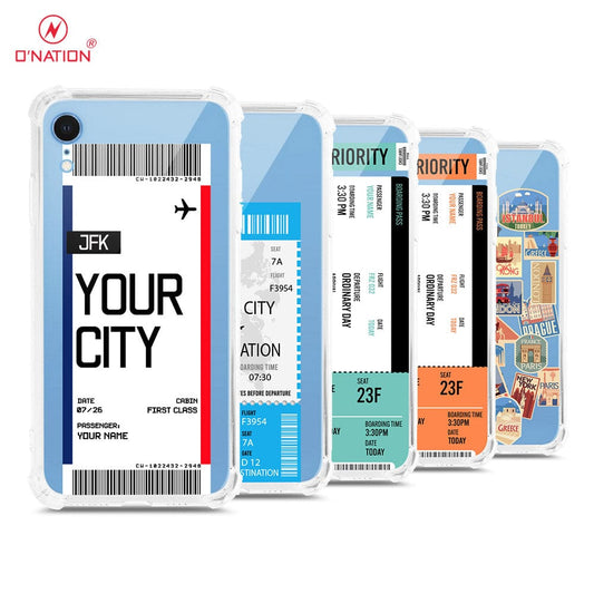 iPhone XR Cover - Personalised Boarding Pass Ticket Series - 5 Designs - Clear Phone Case - Soft Silicon Borders