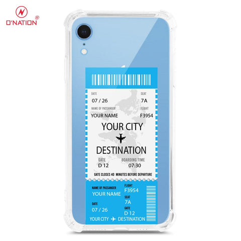 iPhone XR Cover - Personalised Boarding Pass Ticket Series - 5 Designs - Clear Phone Case - Soft Silicon Borders