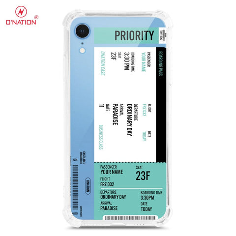 iPhone XR Cover - Personalised Boarding Pass Ticket Series - 5 Designs - Clear Phone Case - Soft Silicon Borders