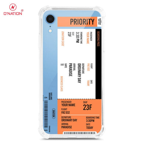 iPhone XR Cover - Personalised Boarding Pass Ticket Series - 5 Designs - Clear Phone Case - Soft Silicon Borders