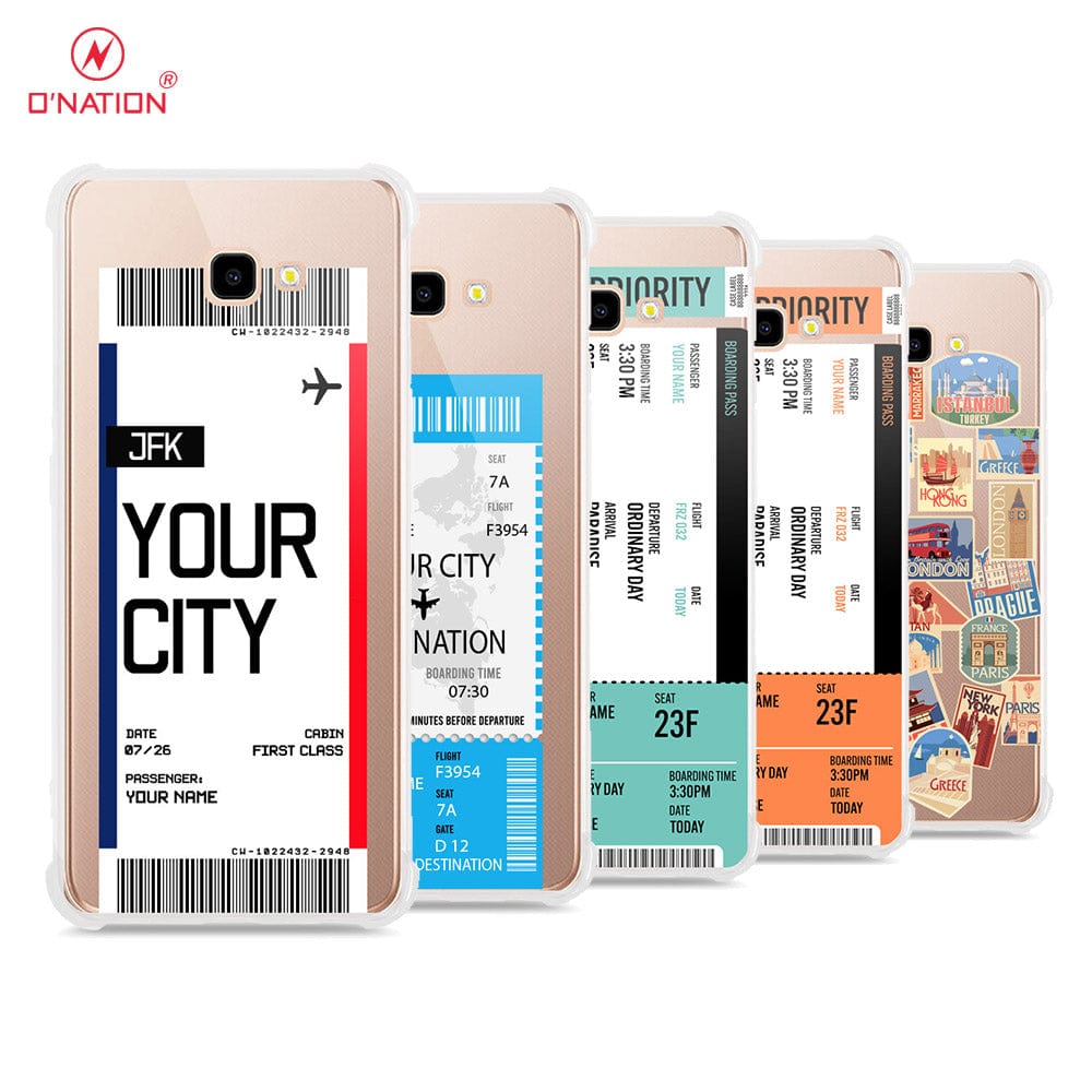 Samsung Galaxy J4 Plus Cover - Personalised Boarding Pass Ticket Series - 5 Designs - Clear Phone Case - Soft Silicon Borders