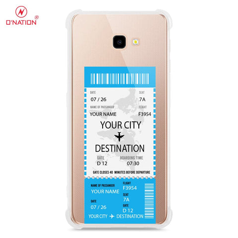 Samsung Galaxy J4 Plus Cover - Personalised Boarding Pass Ticket Series - 5 Designs - Clear Phone Case - Soft Silicon Borders