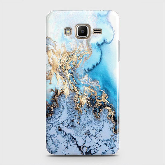 Samsung Galaxy J5 2015 Cover - Trendy Golden & Blue Ocean Marble Printed Hard Case with Life Time Colors Guarantee