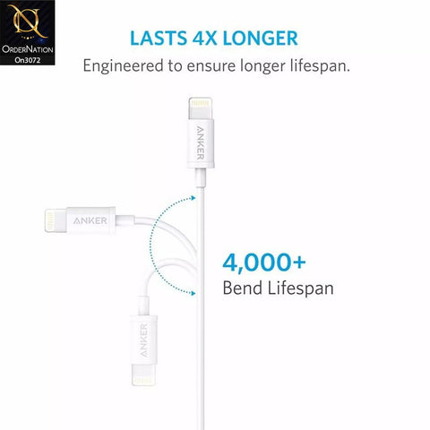 White - Anker - A7101 - PowerLine Lightning Usb Charging Data Cable With 1 Year Warranty