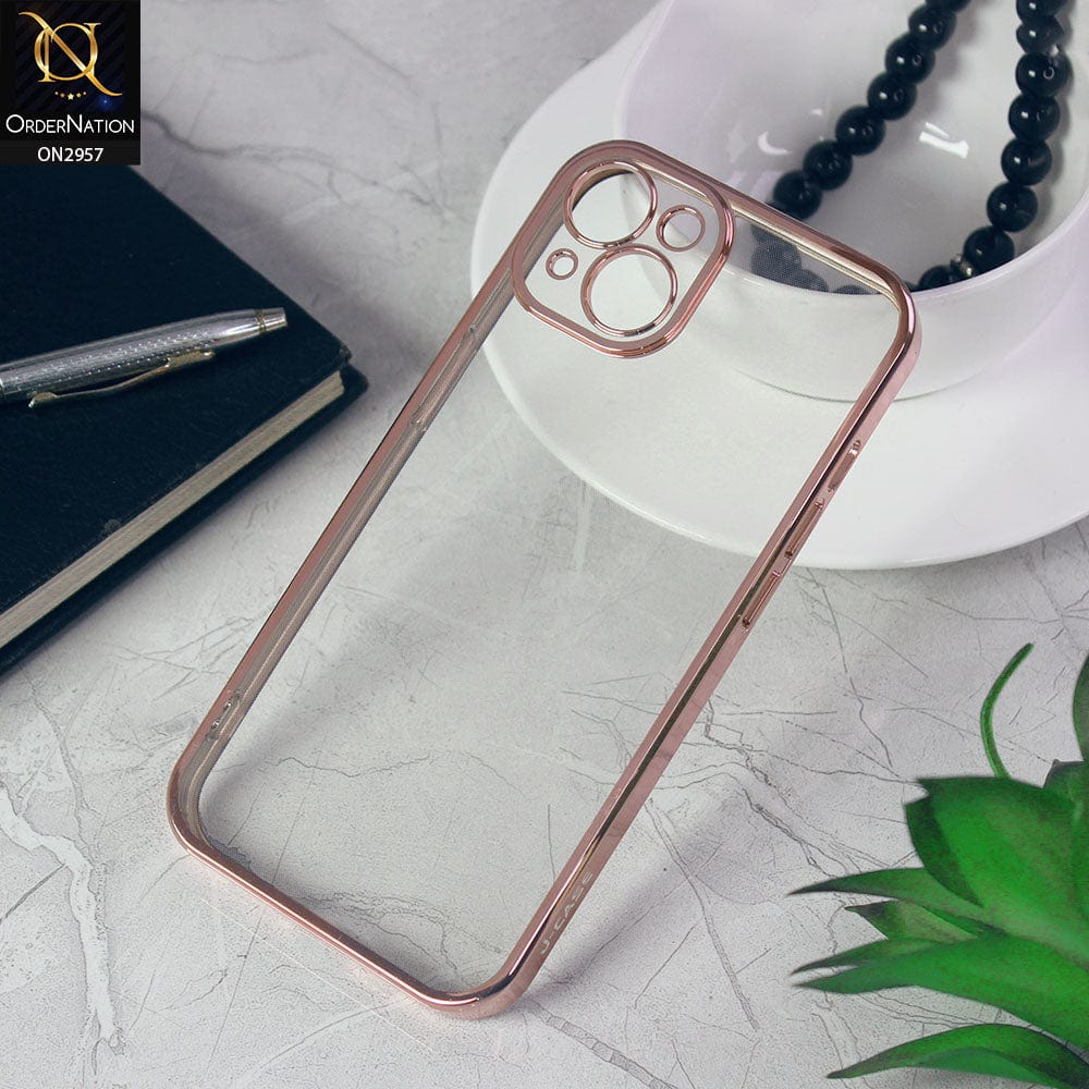 iPhone 13 Cover - Rose Gold - J-Case Soft Color Borders Camera Protection Clear Back Case