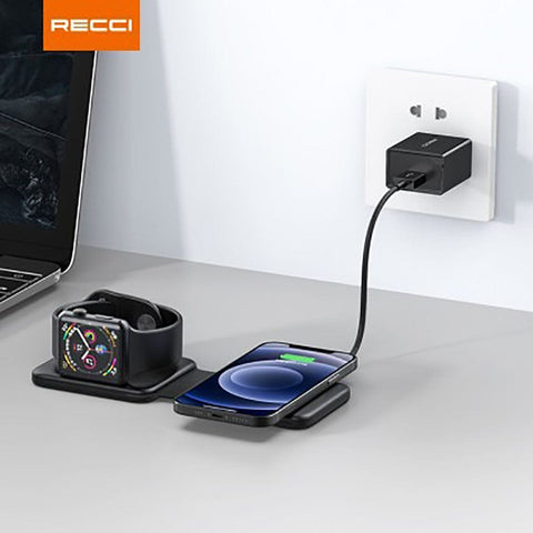 Black - Recci RCW-13 - 15W Magnetic RECCI Wireless Charger 3 in 1 Detachable Folding Function