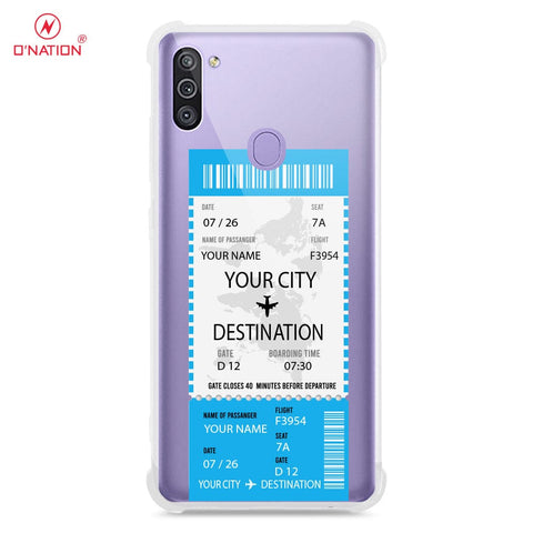 Samsung Galaxy M11 Cover - Personalised Boarding Pass Ticket Series - 5 Designs - Clear Phone Case - Soft Silicon Borders