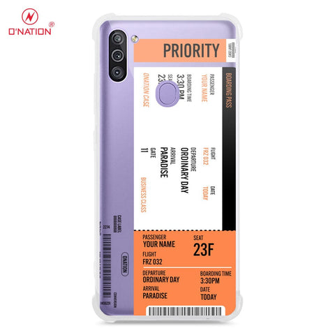 Samsung Galaxy M11 Cover - Personalised Boarding Pass Ticket Series - 5 Designs - Clear Phone Case - Soft Silicon Borders