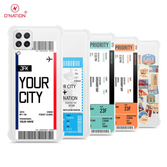 Samsung Galaxy M32 Cover - Personalised Boarding Pass Ticket Series - 5 Designs - Clear Phone Case - Soft Silicon Borders