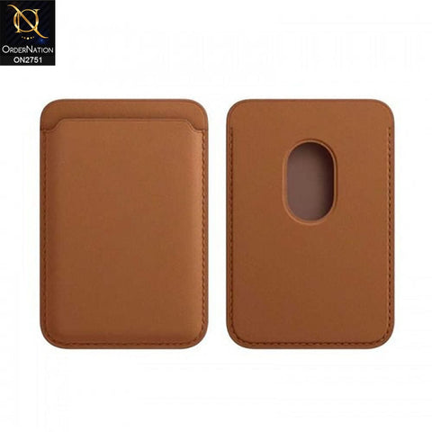 Leather Wallet Card Holder With Megsafe - Brown - Compatible with iPhone 12 & iPhone 13 Series