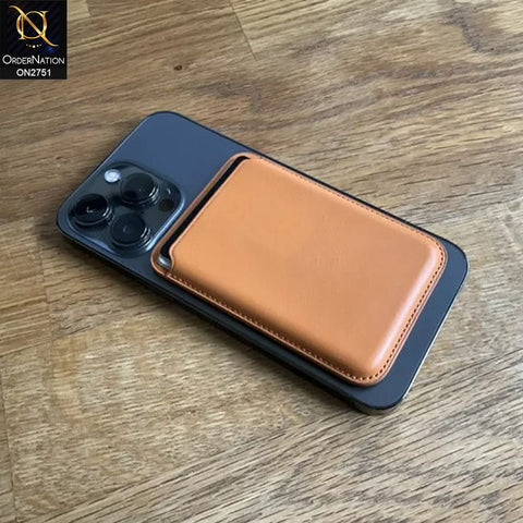 Leather Wallet Card Holder With Megsafe - Brown - Compatible with iPhone 12 & iPhone 13 Series
