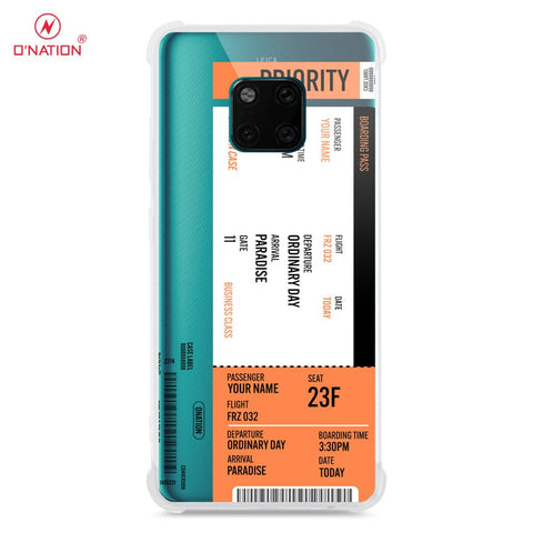 Huawei Mate 20 Pro Cover - Personalised Boarding Pass Ticket Series - 5 Designs - Clear Phone Case - Soft Silicon Borders