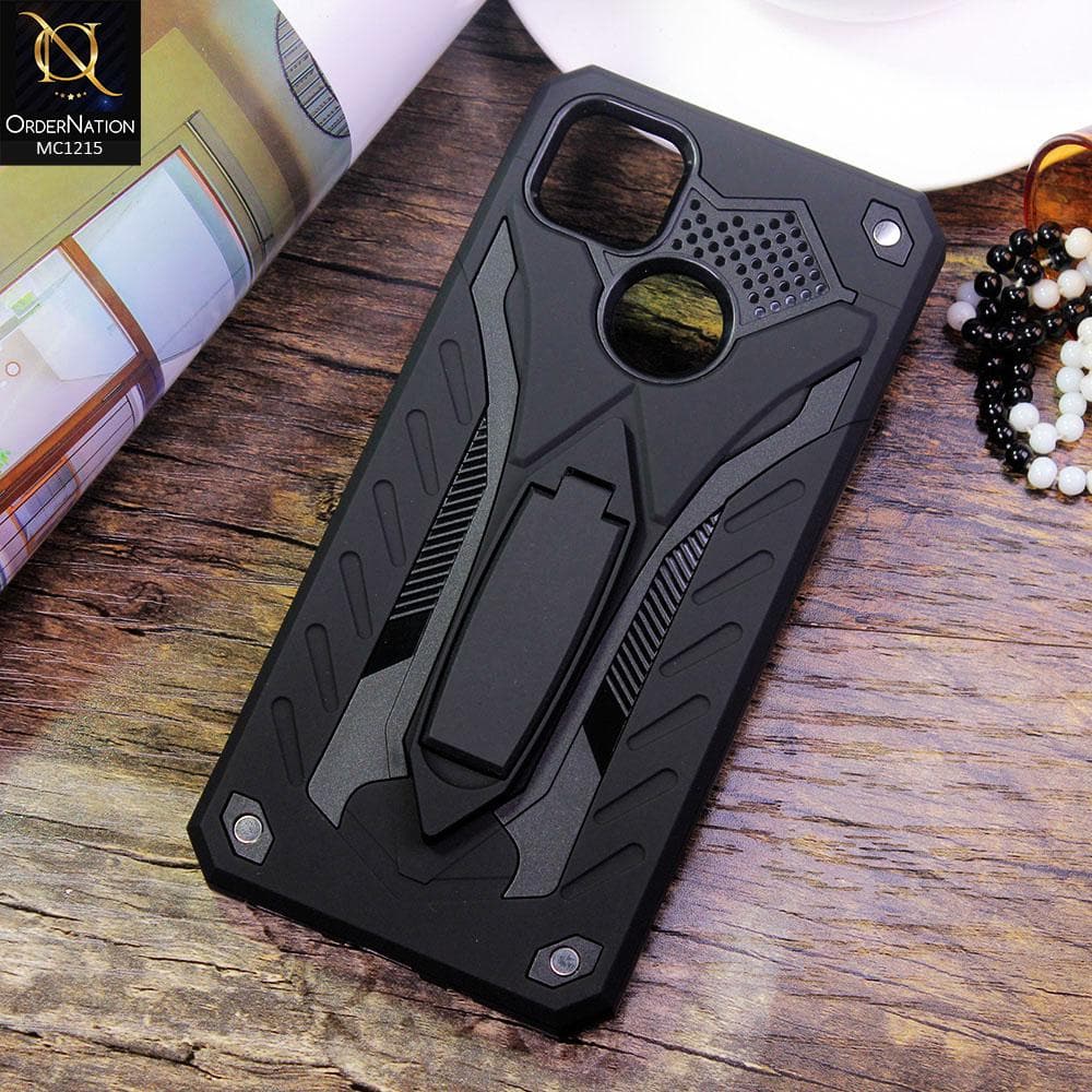 Xiaomi Redmi 9C Cover - Black - Luxury Hybrid Shockproof Stand Case