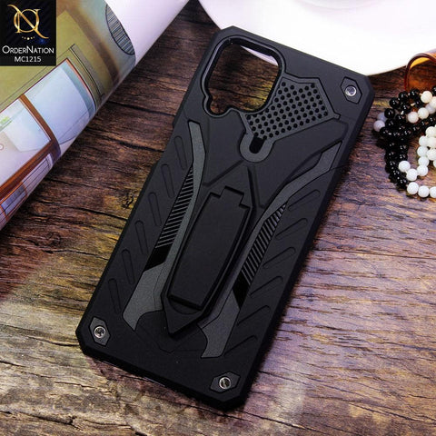 Samsung Galaxy A12 Cover - Black - Luxury Hybrid Shockproof Stand Case