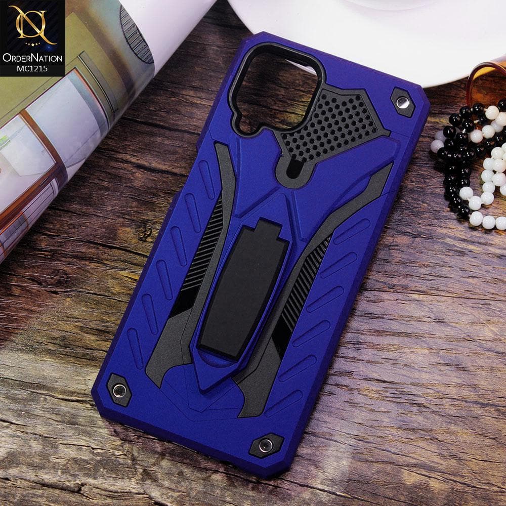 Samsung Galaxy A12 Cover - Blue - Luxury Hybrid Shockproof Stand Case