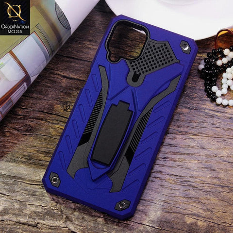 Samsung Galaxy A12 Cover - Blue - Luxury Hybrid Shockproof Stand Case