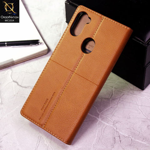 Samsung Galaxy M11 Cover - Light Brown - Rich Boss Flip Book Soft Leather Texture Case