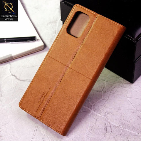 Samsung Galaxy A71 Cover - Light Brown - Rich Boss Flip Book Soft Leather Texture Case