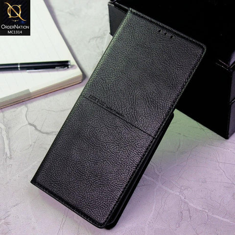 iPhone 12 Cover - Black - Rich Boss Flip Book Soft Leather Texture Case