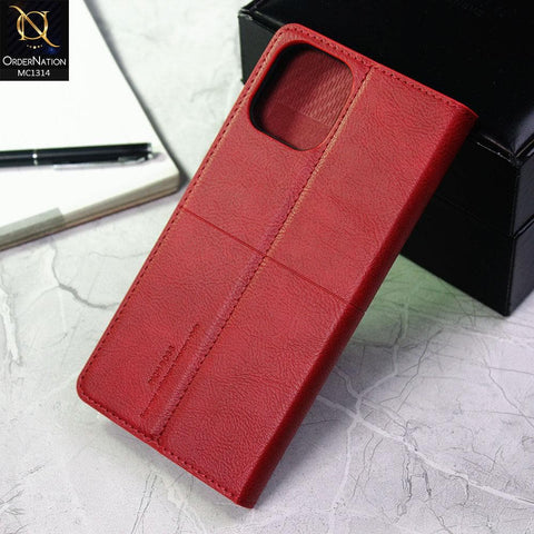 iPhone 12 Cover - Red - Rich Boss Flip Book Soft Leather Texture Case