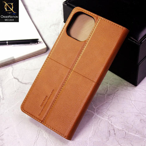 iPhone 12 Pro Max Cover - Light Brown - Rich Boss Flip Book Soft Leather Texture Case