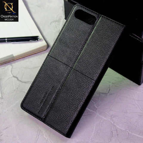 iPhone 8 Plus / 7 Plus Cover - Black - Rich Boss Flip Book Soft Leather Texture Case