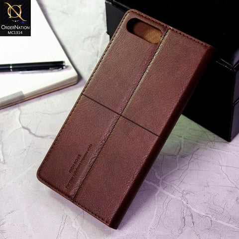 iPhone 8 Plus / 7 Plus Cover - Dark Brown - Rich Boss Flip Book Soft Leather Texture Case