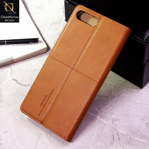 iPhone 8 Plus / 7 Plus Cover - Light Brown - Rich Boss Flip Book Soft Leather Texture Case
