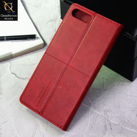 iPhone 8 Plus / 7 Plus Cover - Red - Rich Boss Flip Book Soft Leather Texture Case
