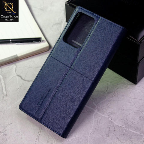 Samsung Galaxy Note 20 Ultra Cover - Blue - Rich Boss Flip Book Soft Leather Texture Case
