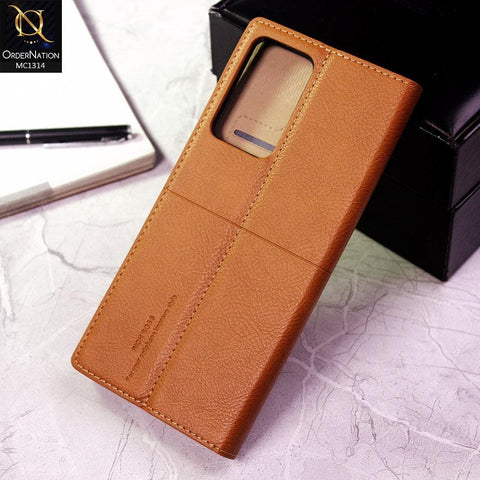 Samsung Galaxy Note 20 Ultra Cover - Light Brown - Rich Boss Flip Book Soft Leather Texture Case