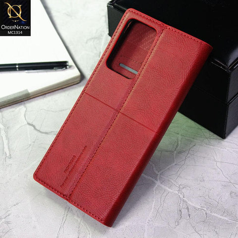 Samsung Galaxy Note 20 Ultra Cover - Red - Rich Boss Flip Book Soft Leather Texture Case