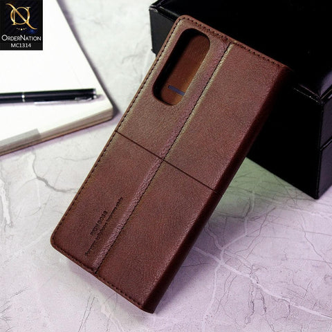 Oppo Reno 4 Pro Cover - Dark Brown - Rich Boss Flip Book Soft Leather Texture Case
